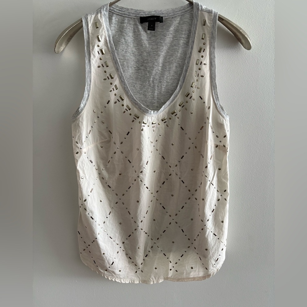 J. Crew White Embellished Tank Top size Small
